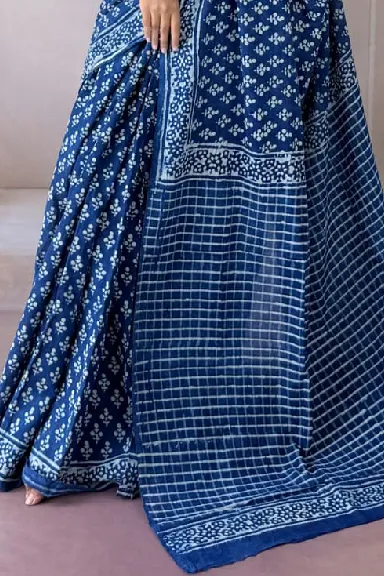 Indigo Pure Cotton Saree — view 2