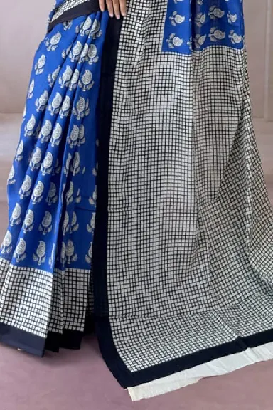 Royal Blue Pure Cotton Saree — view 2