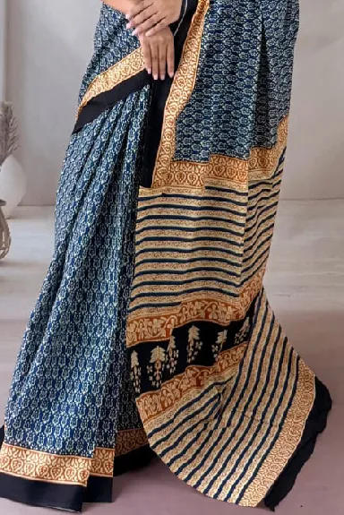Tiana Blue Cotton Saree — view 2