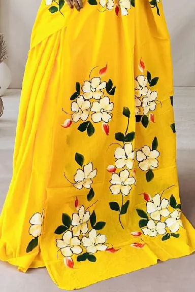 Shine Yellow Cotton Saree — view 2