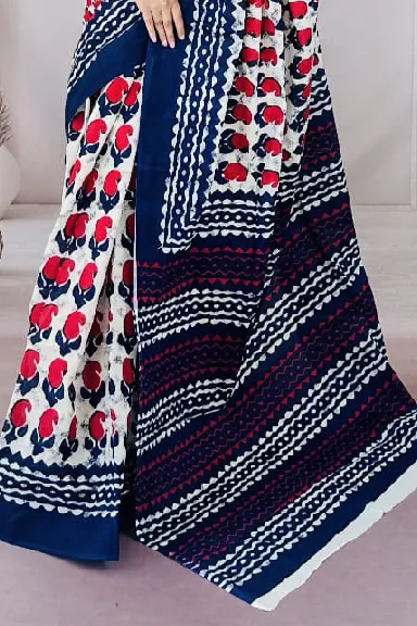 Paisley Hand Block Printed Pure Cotton Saree — view 2