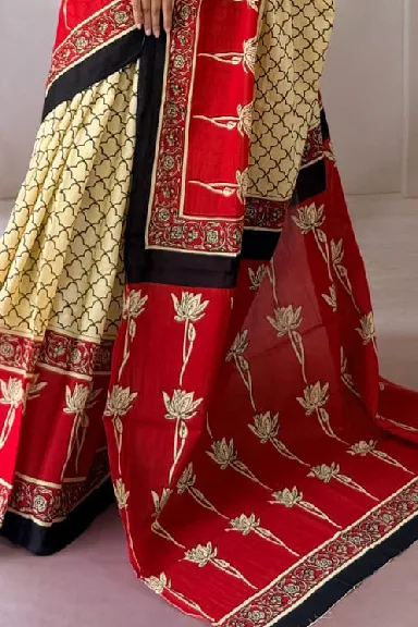 Flora Hand Block Printed Pure Cotton Saree — view 2