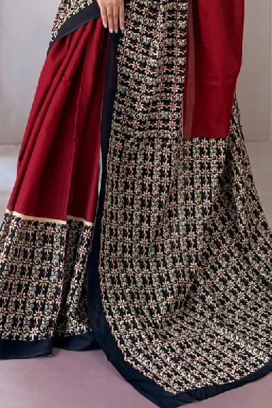Vibrant Hand Block Printed Pure Cotton Saree — view 2