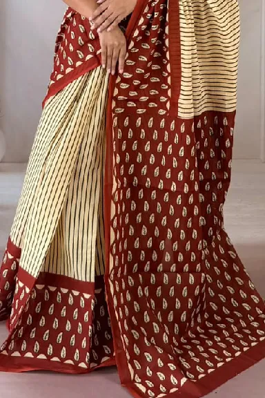 Bagru Hand Block Printed Pure Cotton Saree — view 2