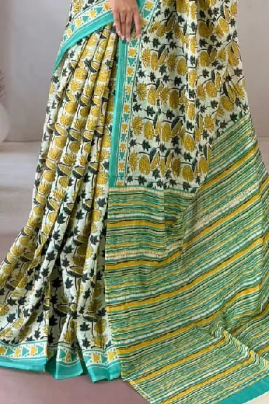 Pure Cotton Hand Block Printed Saree — view 2