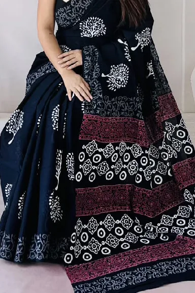 Pure Cotton Hand Block Printed Saree — view 2