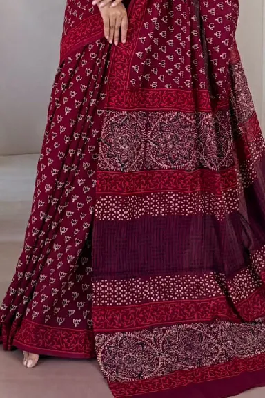 Pure Cotton Hand Block Printed Saree — view 2