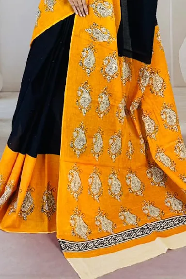 Pure Cotton Hand Block Printed Saree — view 2