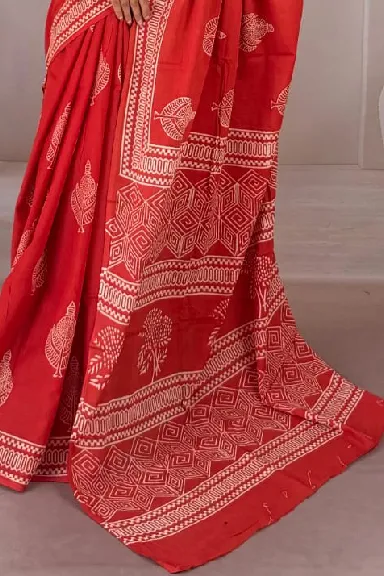 Pure Cotton Hand Block Printed Saree — view 2