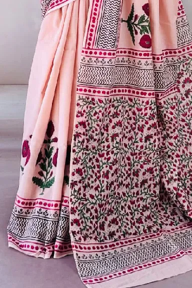 Pure Cotton Hand Block Printed Saree — view 2