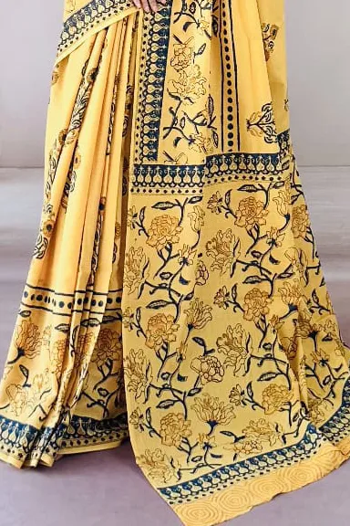 Pure Cotton Hand Block Printed Saree — view 2