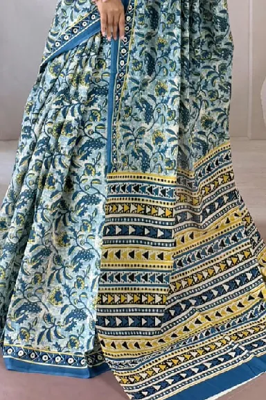 Pure Cotton Hand Block Printed Saree — view 2