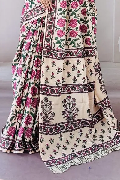 Pure Cotton Hand Block Printed Saree — view 2