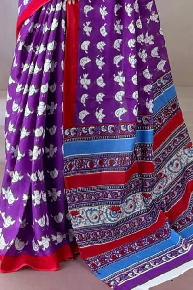 Pure Cotton Hand Block Printed Saree — view 2