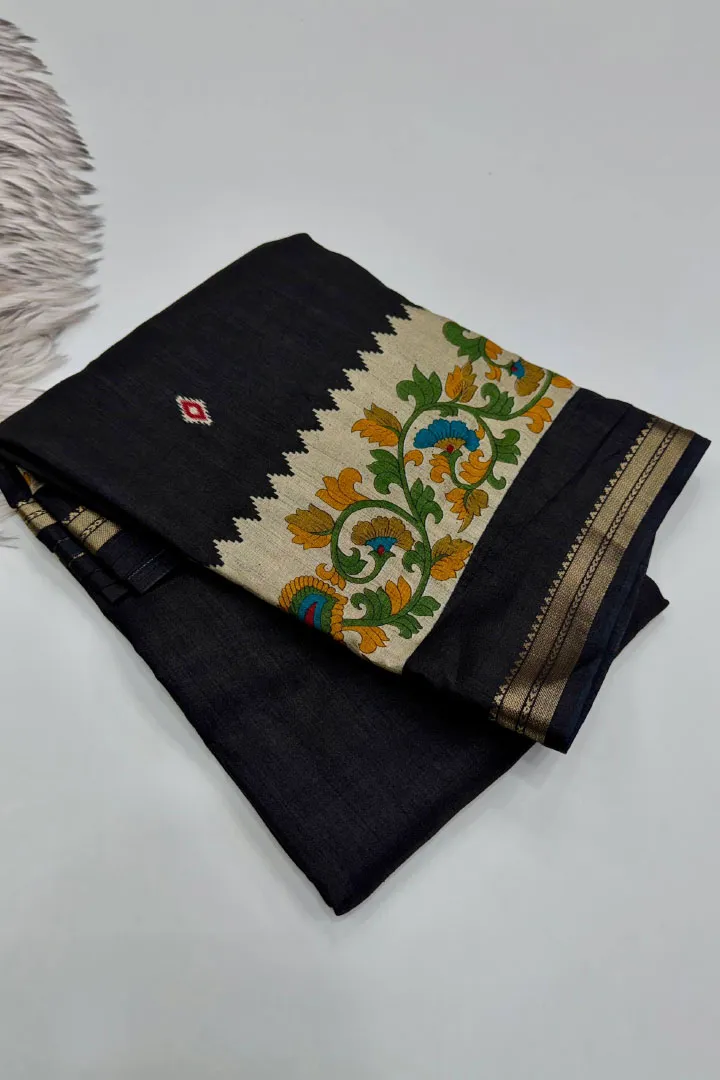 Pure Soft Heavy Tusser Silk Saree With Mirror Work — view 3