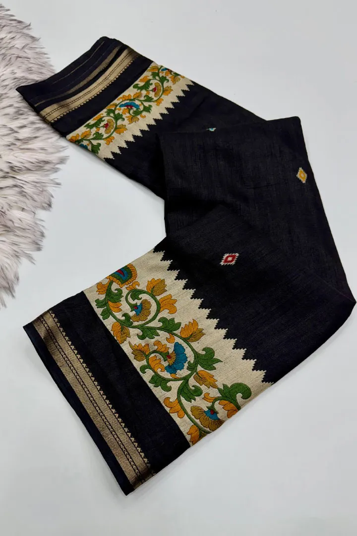 Pure Soft Heavy Tusser Silk Saree With Mirror Work — view 2