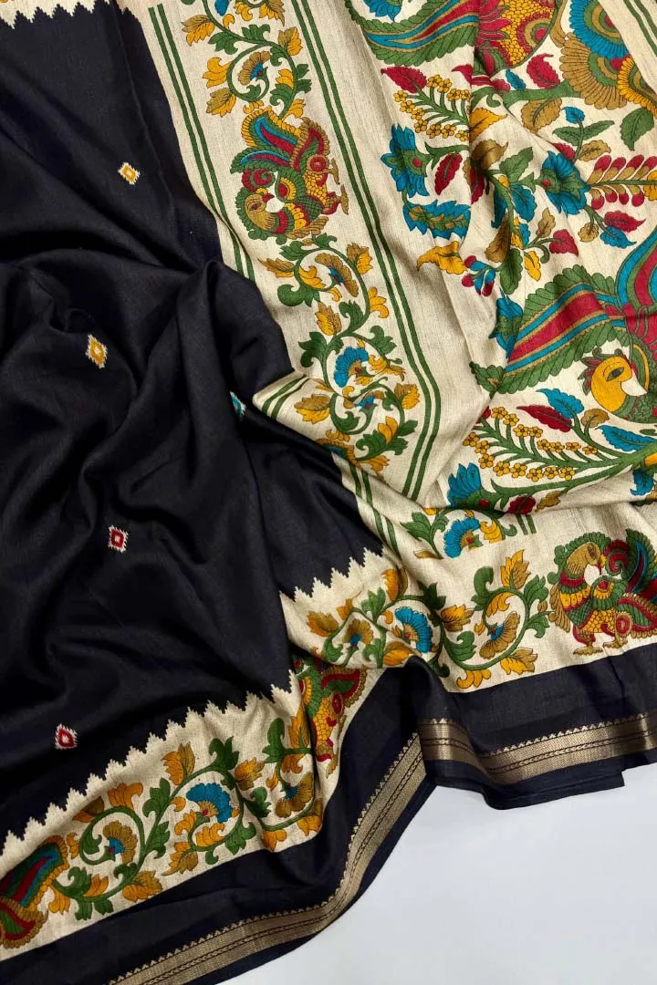 Pure Soft Heavy Tusser Silk Saree With Mirror Work — view 4