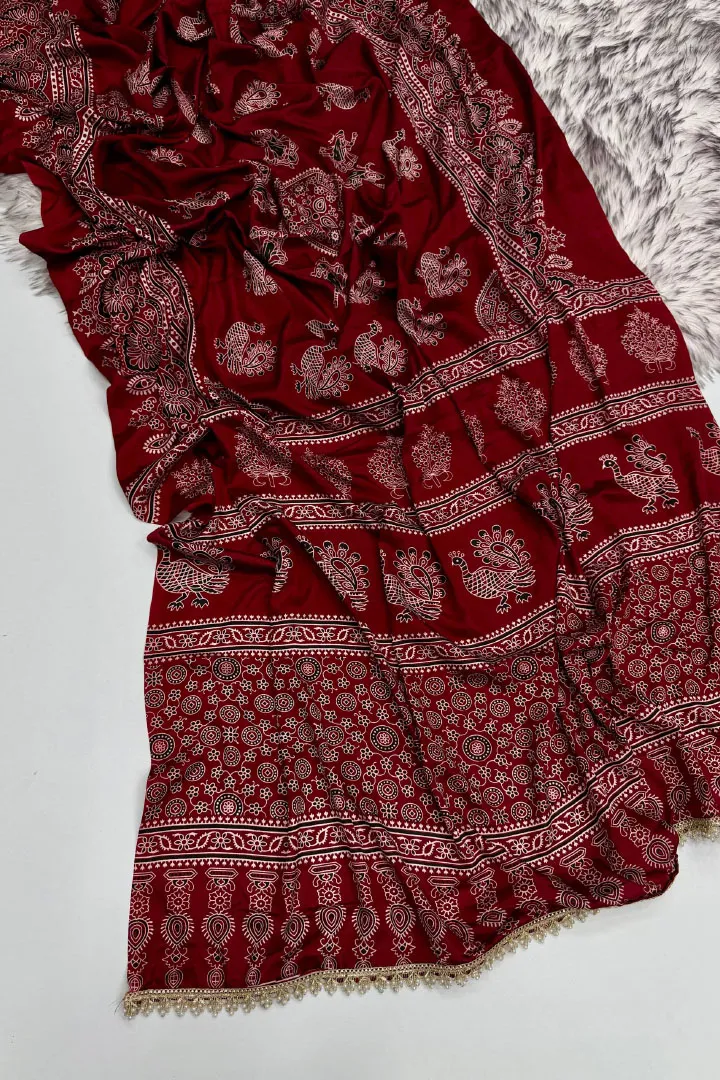 Pure Satin Ajrakh Silk Saree — view 2