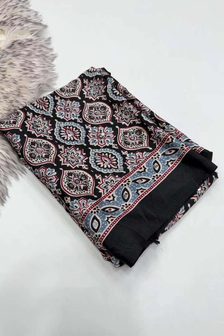 Pure Satin Ajrakh Silk Saree — view 4