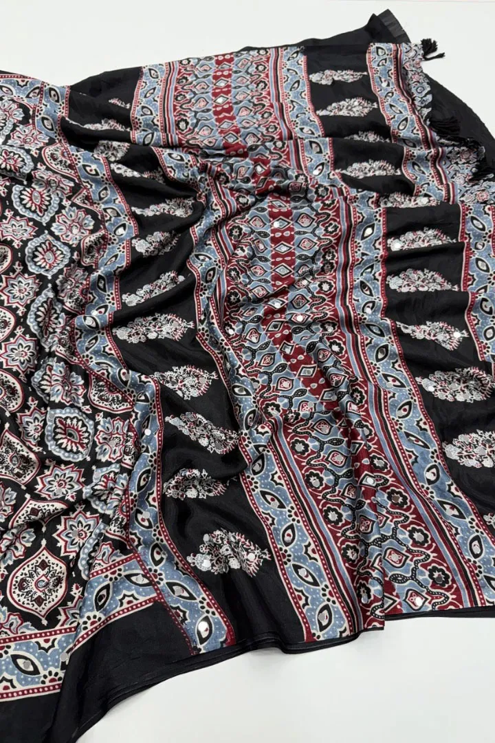 Pure Satin Ajrakh Silk Saree — view 5