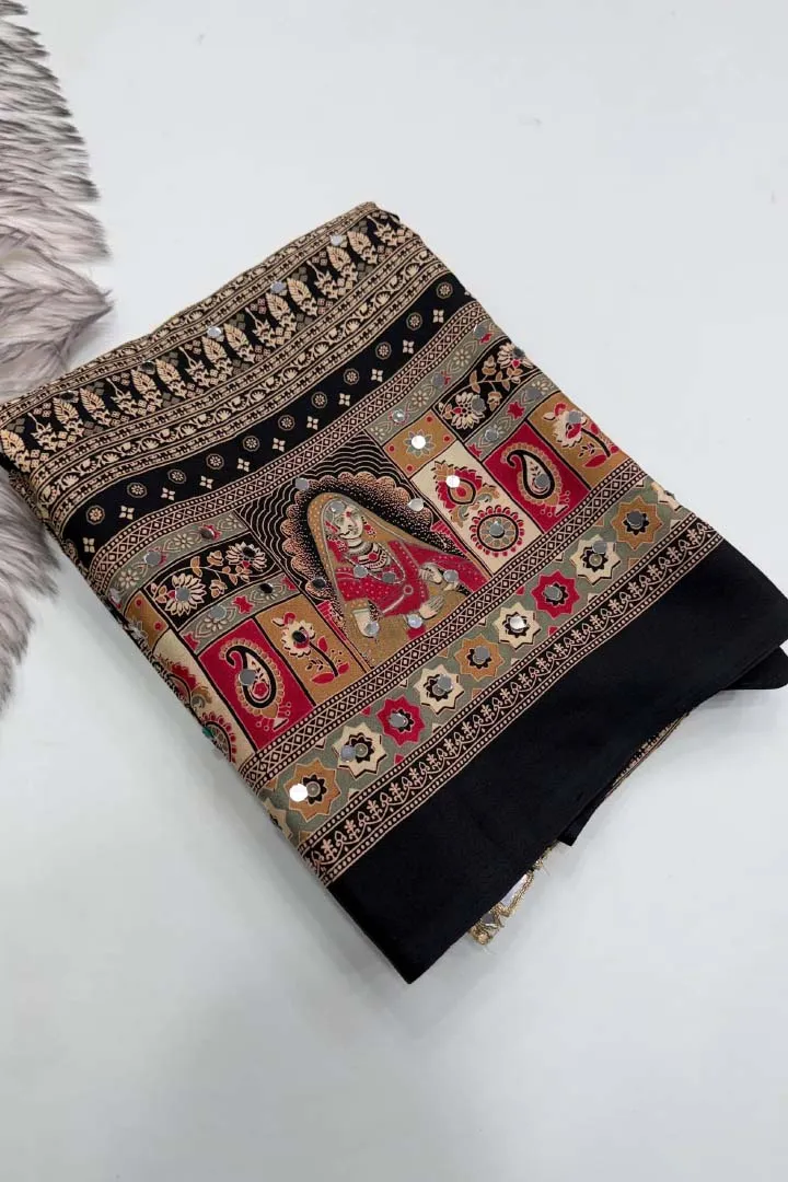 Pure Satin Silk Ajrakh Saree — view 9