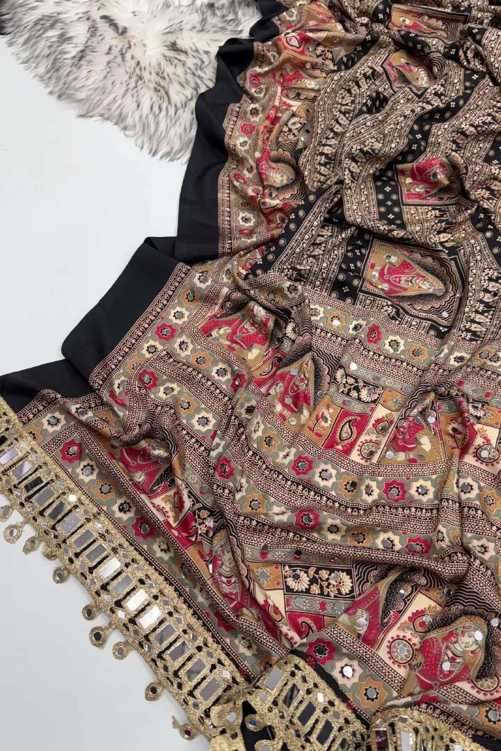 Pure Satin Silk Ajrakh Saree — view 5