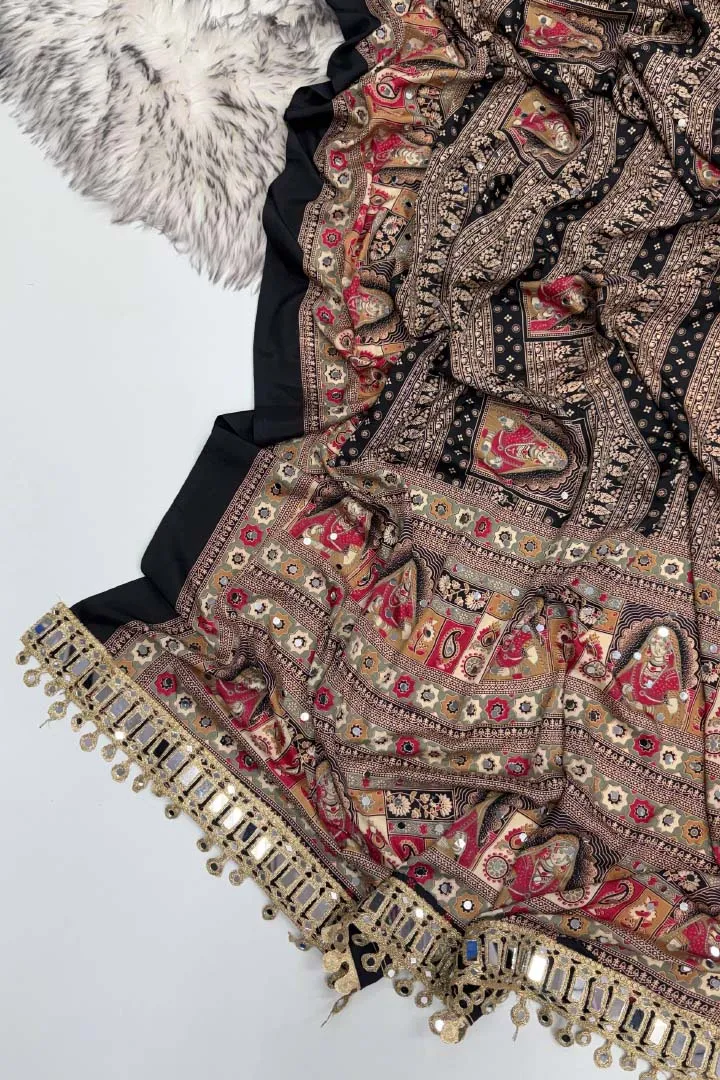 Pure Satin Silk Ajrakh Saree — view 2