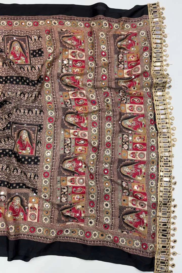 Pure Satin Silk Ajrakh Saree — view 3