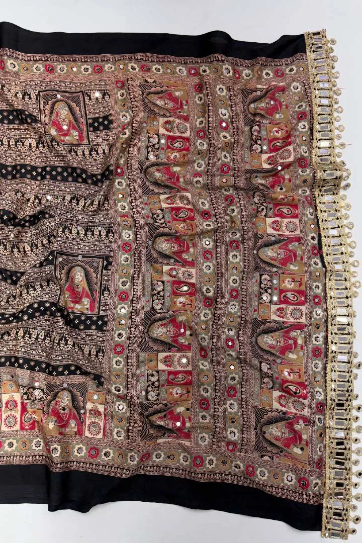 Pure Satin Silk Ajrakh Saree — view 4
