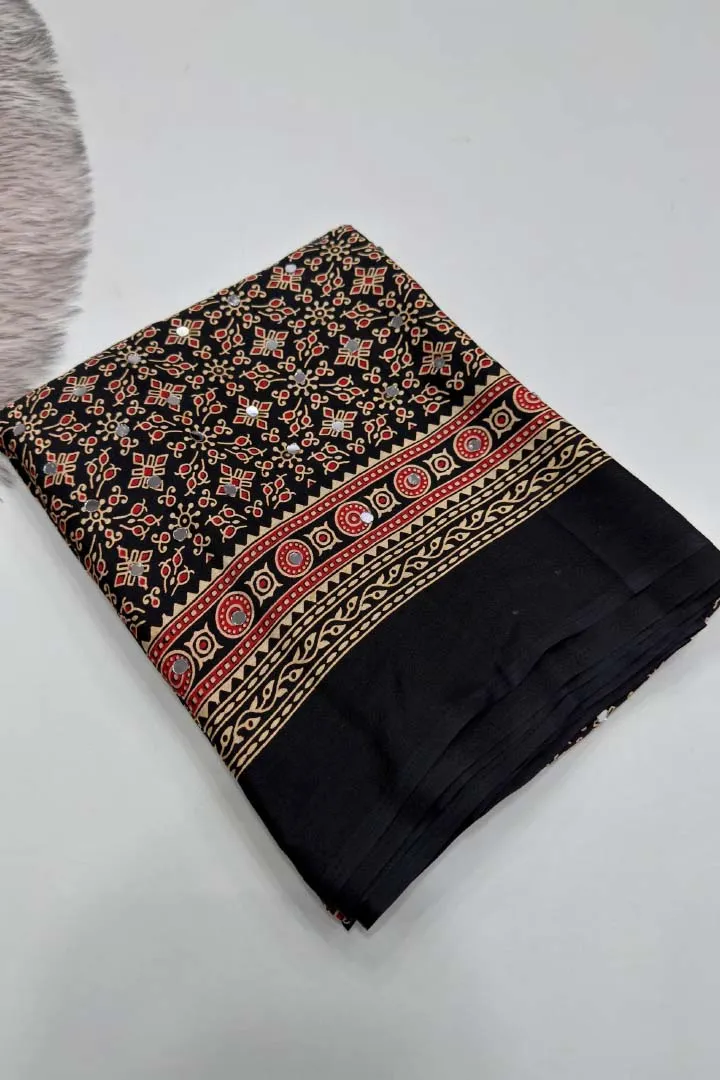 Pure Satin Silk Ajrakh Saree — view 2