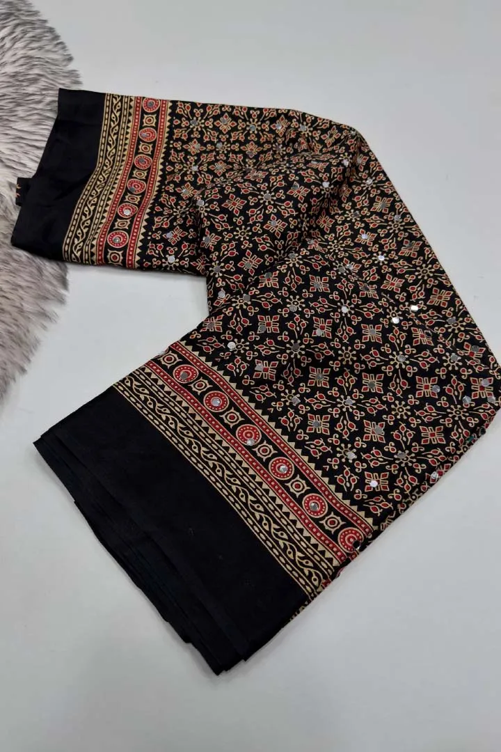 Pure Satin Silk Ajrakh Saree — view 3