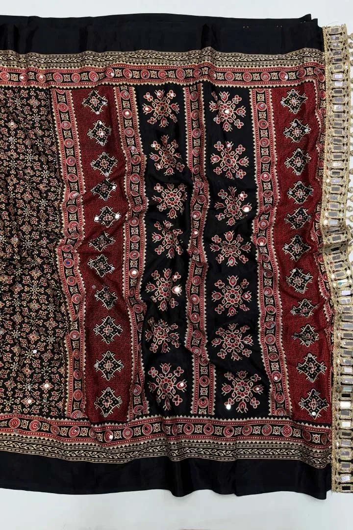 Pure Satin Silk Ajrakh Saree — view 4
