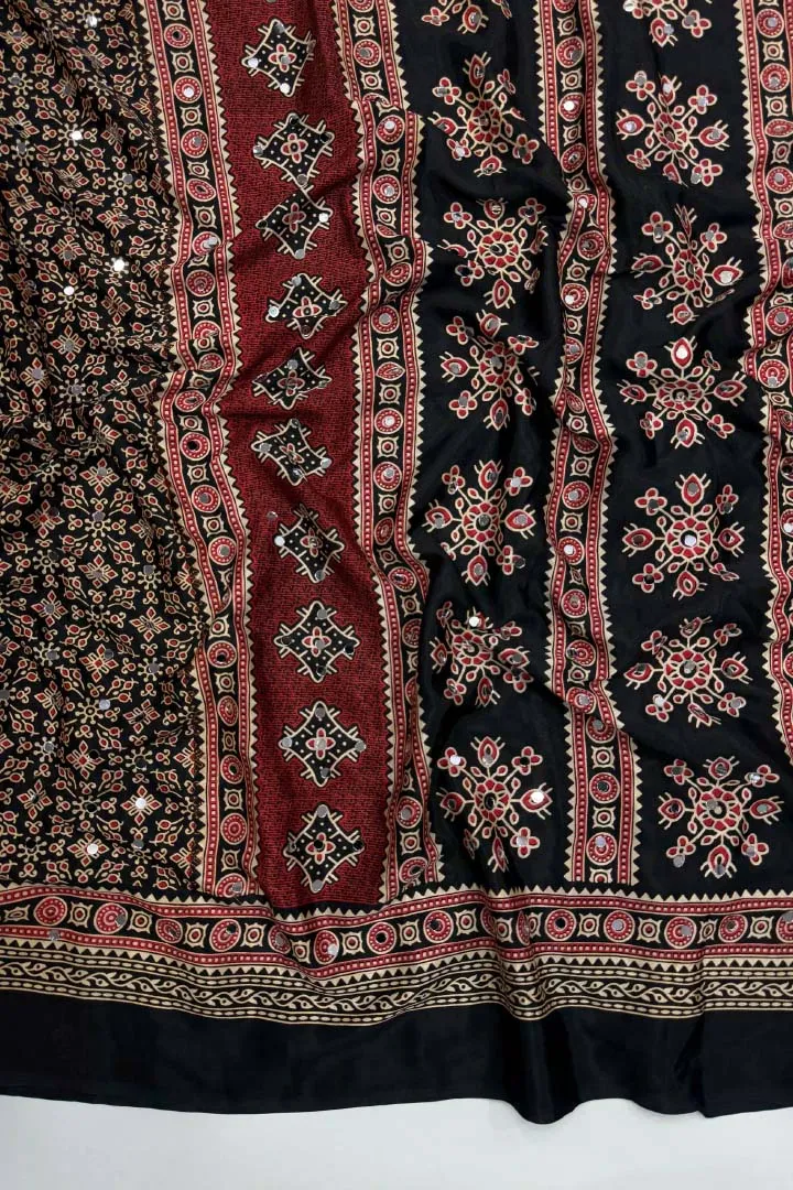 Pure Satin Silk Ajrakh Saree — view 5