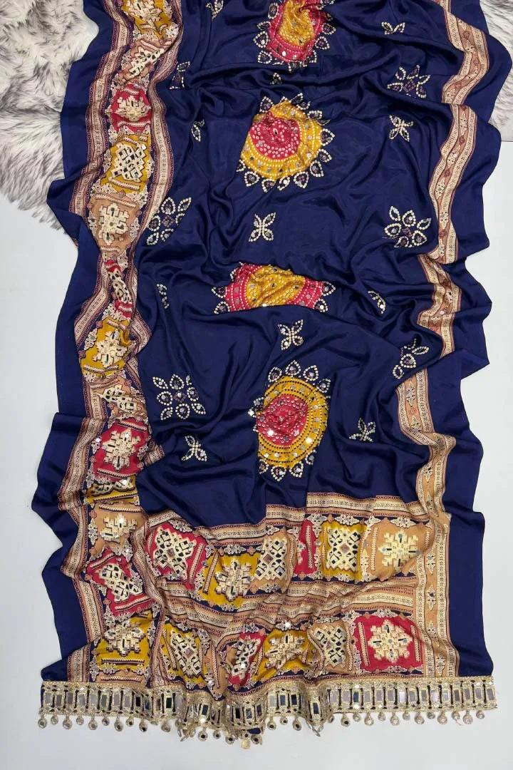 Pure Satin Silk Ajrakh Saree — view 4