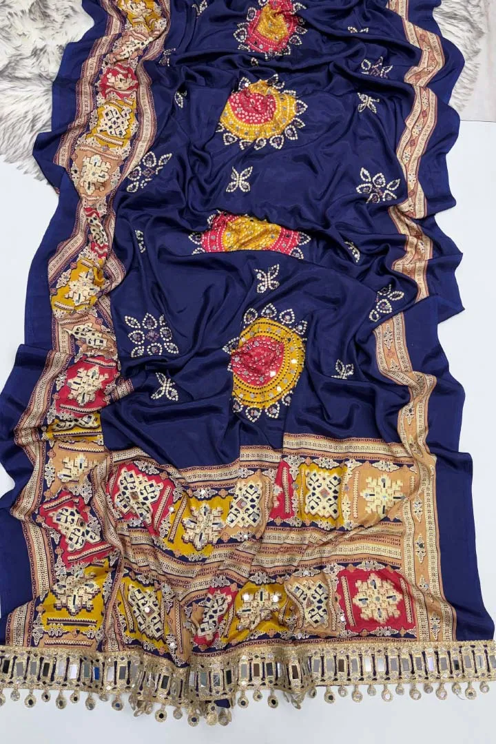 Pure Satin Silk Ajrakh Saree — view 2