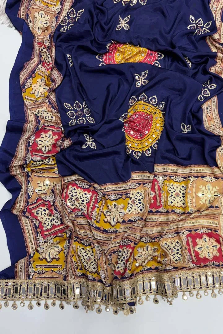 Pure Satin Silk Ajrakh Saree — view 3