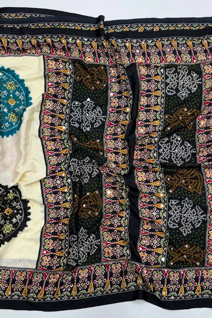 Pure Satin Silk Ajrakh Saree — view 2