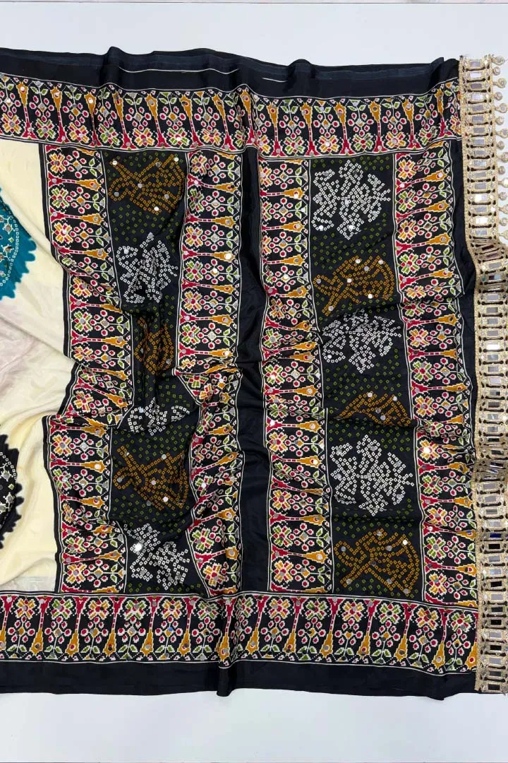 Pure Satin Silk Ajrakh Saree — view 4