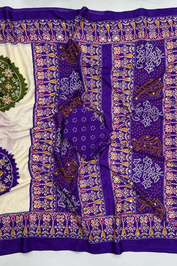 Pure Satin Silk Ajrakh Saree — view 4