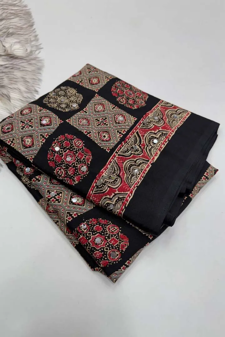 Pure Ajrakh Satin Viscose Silk Saree — view 3