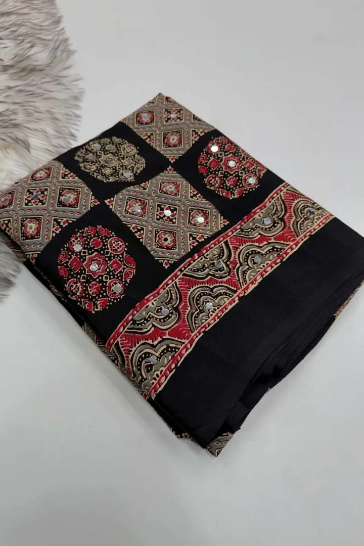 Pure Ajrakh Satin Viscose Silk Saree — view 4