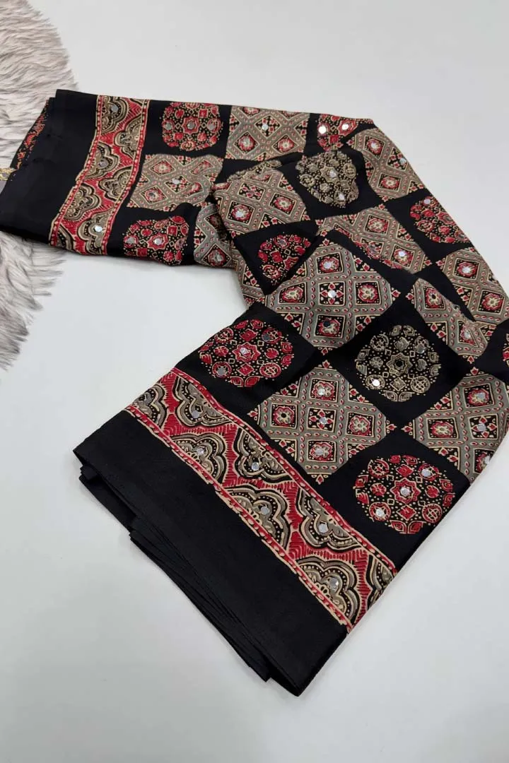 Pure Ajrakh Satin Viscose Silk Saree — view 2