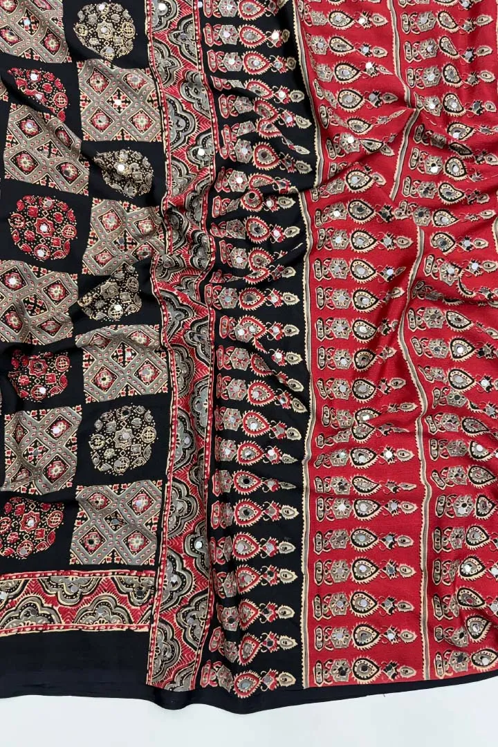Pure Ajrakh Satin Viscose Silk Saree — view 6