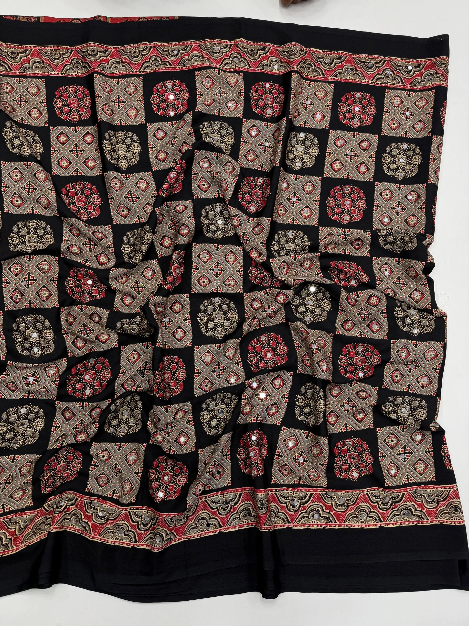 Pure Ajrakh Satin Viscose Silk Saree — view 5