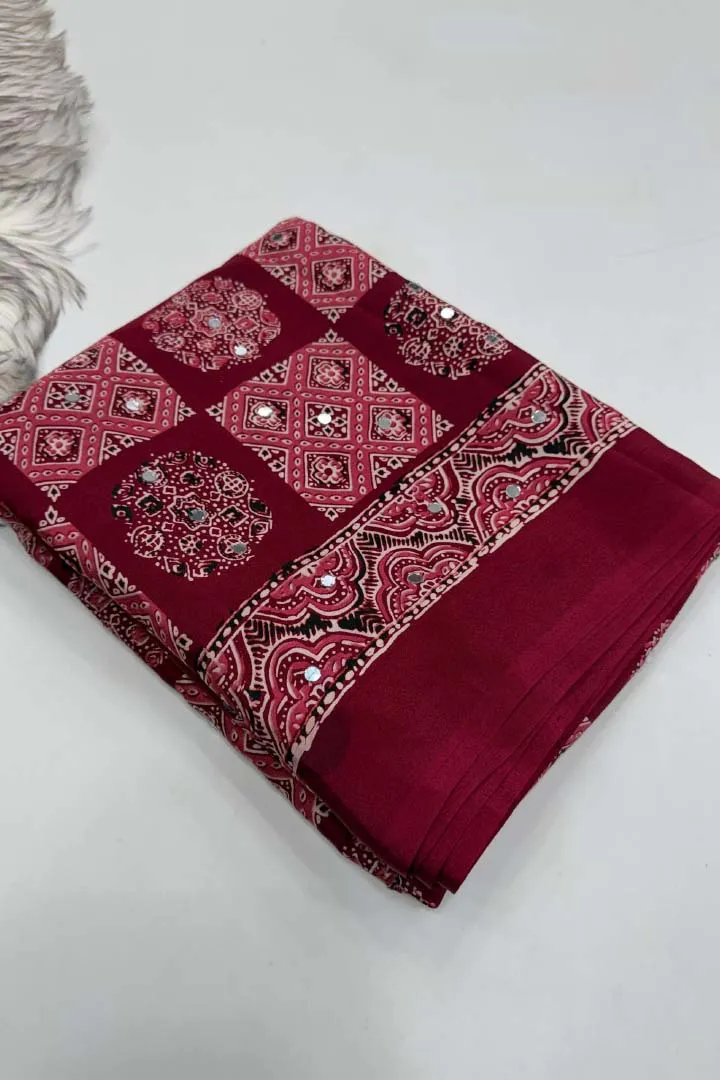 Pure Ajrakh Satin Viscose Silk Saree — view 4