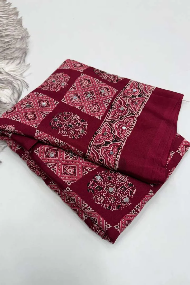 Pure Ajrakh Satin Viscose Silk Saree — view 3