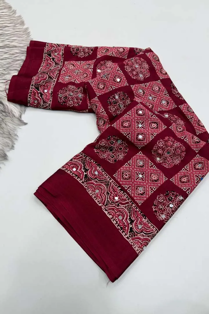Pure Ajrakh Satin Viscose Silk Saree — view 2