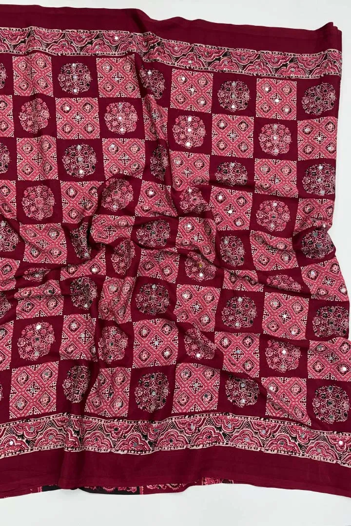 Pure Ajrakh Satin Viscose Silk Saree — view 6
