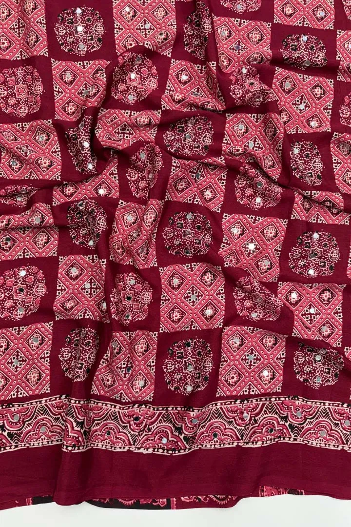 Pure Ajrakh Satin Viscose Silk Saree — view 5