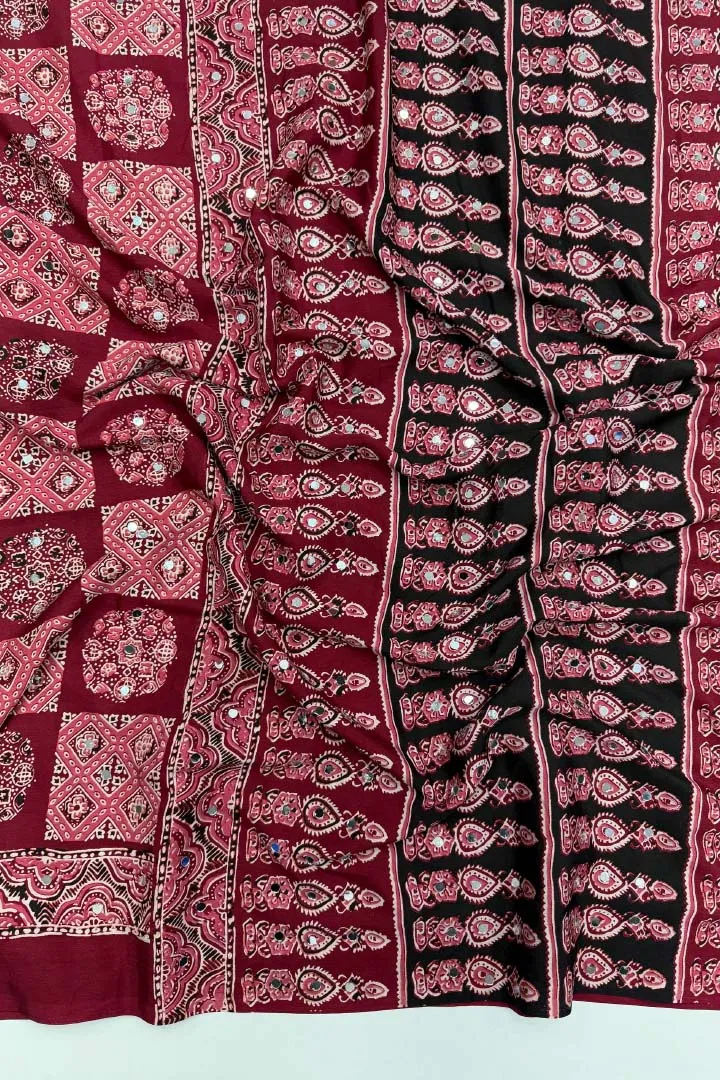 Pure Ajrakh Satin Viscose Silk Saree — view 7